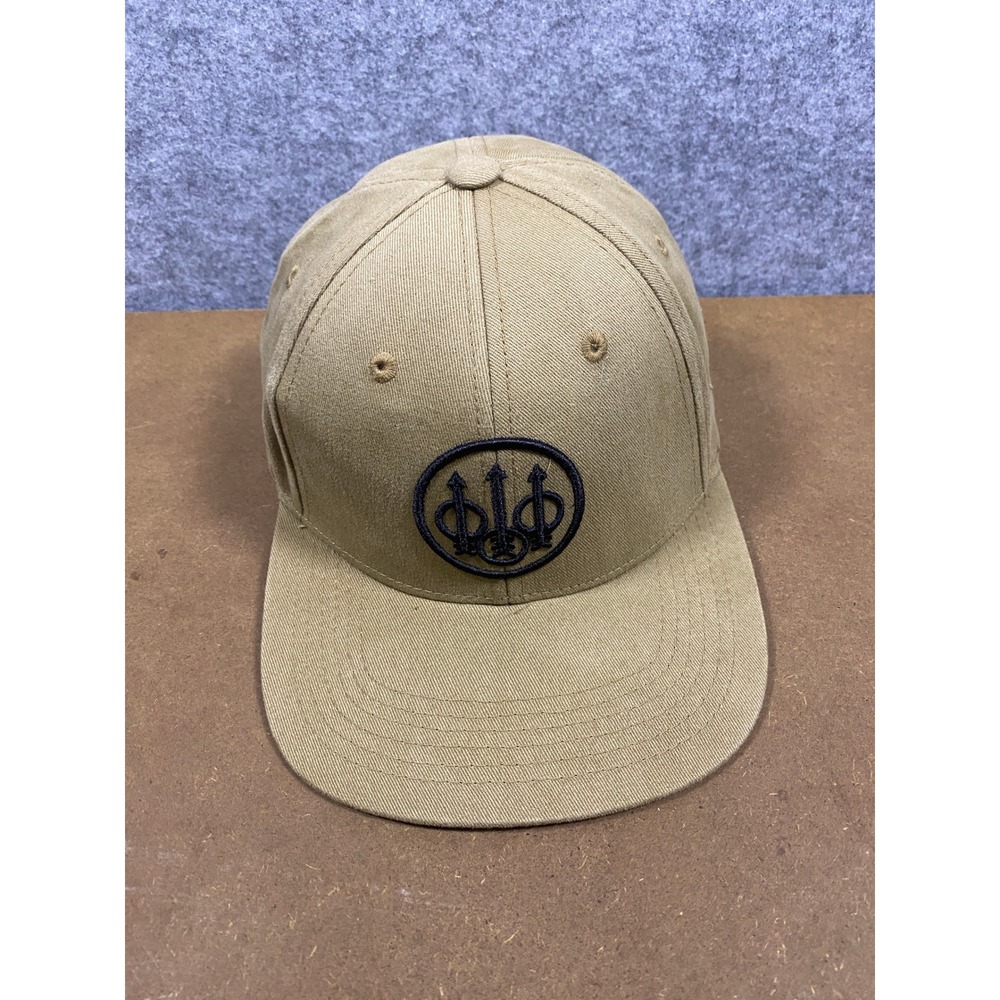 Beretta Trident Logo Snapback Hat Tan Khaki Cotton Shooting Cap Adjustable EUC